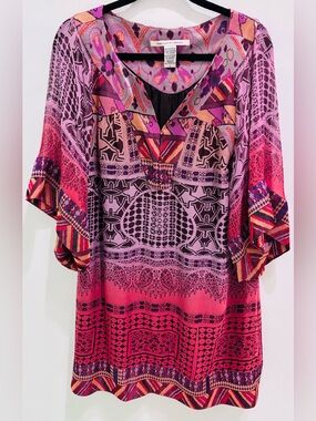 Diane Von Furstenberg Pink & Purple Abstract Printed V-Neck dress